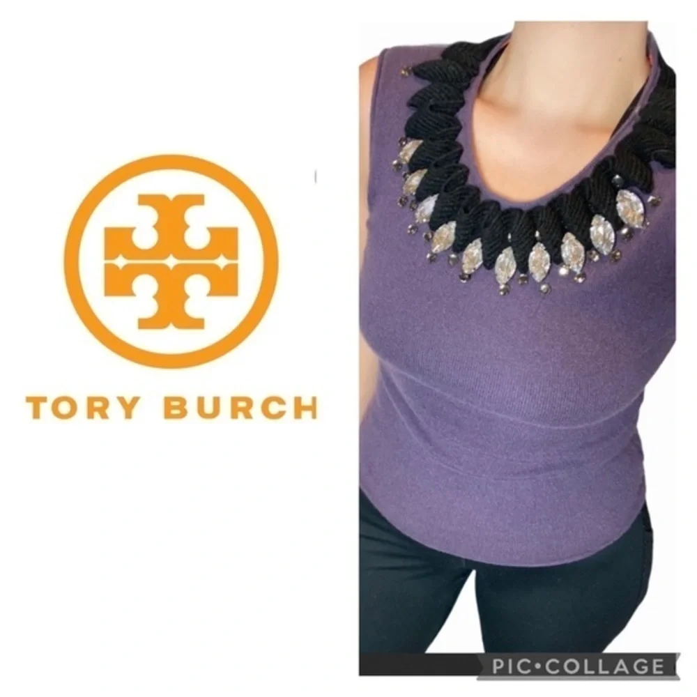 Tory Burch Embellished Cashmere Sleeveless Sweater